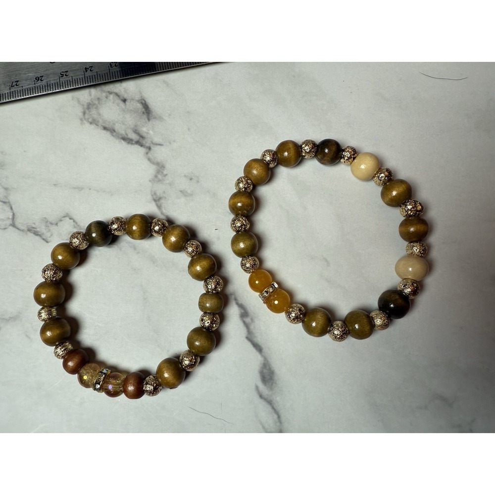 set of 2‎  earth tones and gold beaded bracelets handmade - Picture 3 of 6